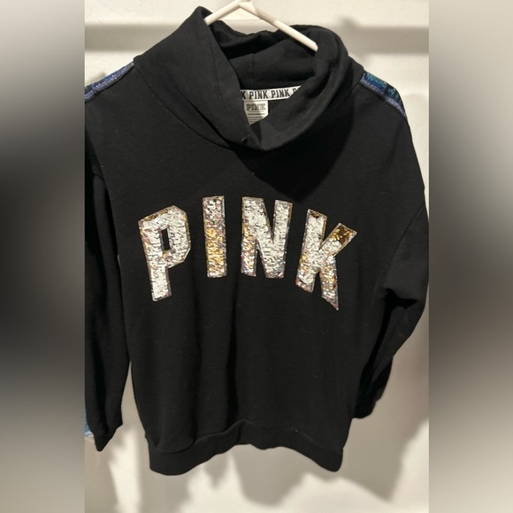 Victoria's Secret Tops - Victoria's Secret Pink Black Hoodie with silver sequins